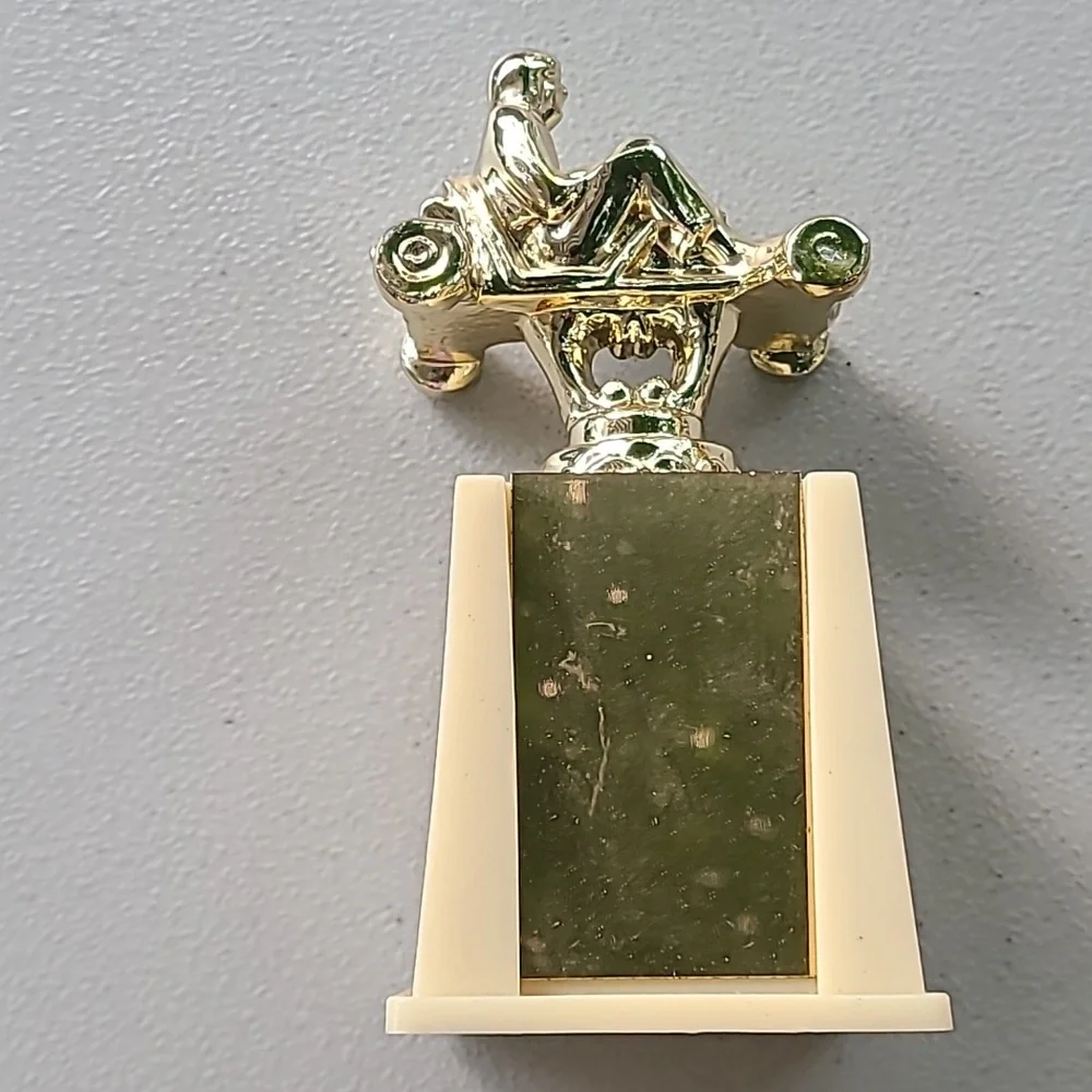 Vintage Gold Cream Go Kart Trophies Two Awards Blank‎ Front Plates